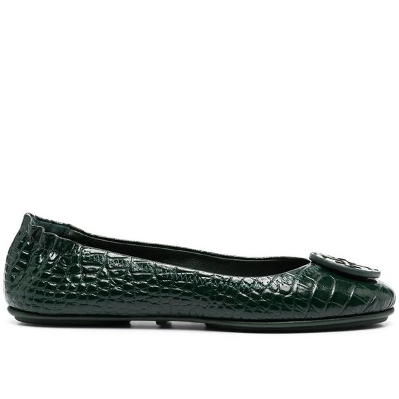 Tory Burch NIB Minnie Croc Embossed Green Verde Ballet Flats 9 LAST ONE - Picture 6 of 12
